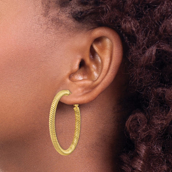 Gold Twisted Omega Back Hoop Earrings
