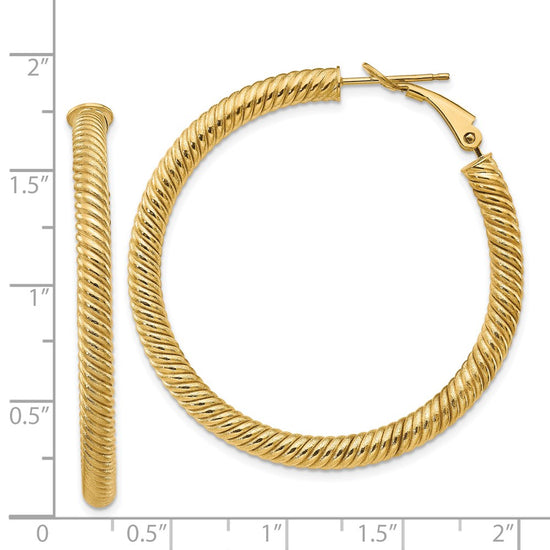 14k 4x44mm Twisted Round Omega Back Tube Hoop Earrings