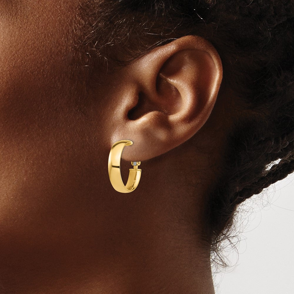 Gold Half Round Tube Omega Back Hoop Earrings