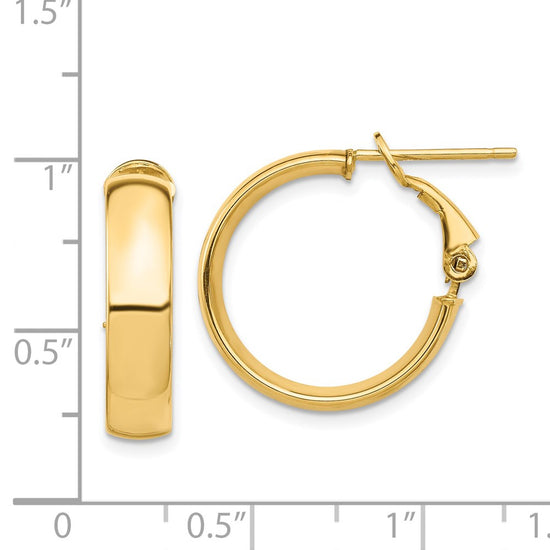 14k 5x20mm High Polished Flat Tube Omega Back Hoop Earrings