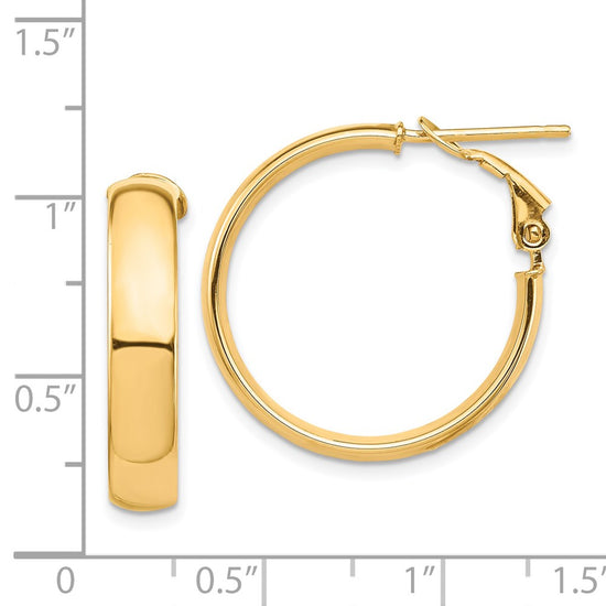14k 5x25mm High Polished Flat Tube Omega Back Hoop Earrings