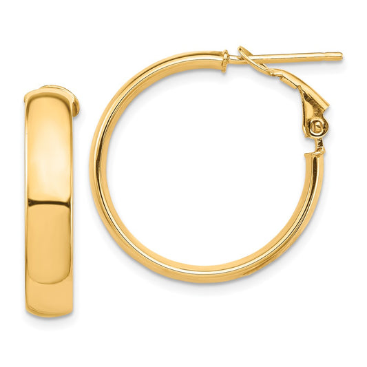 Gold Half Round Tube Omega Back Hoop Earrings
