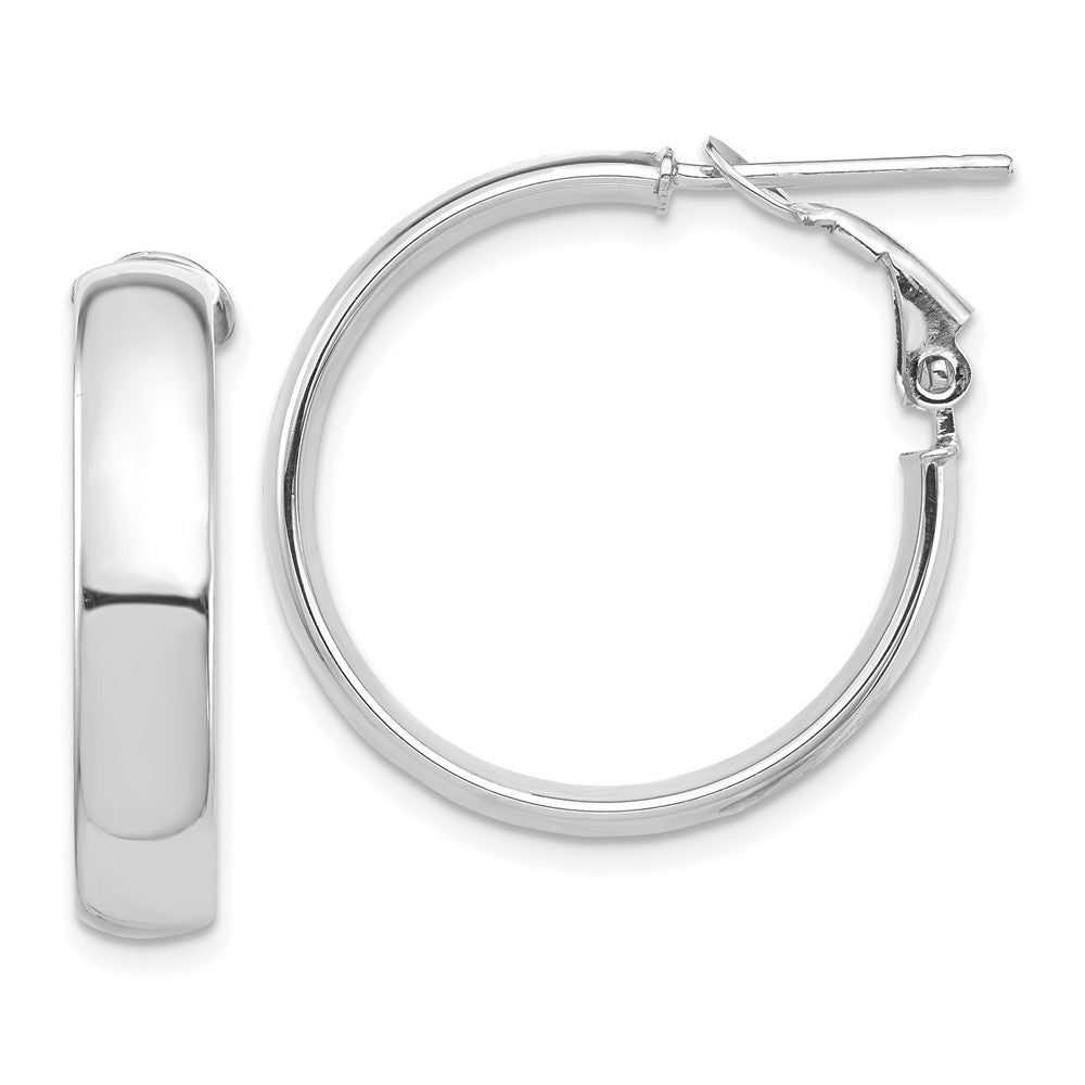 14k White Gold 5x25mm High Polished Flat Tube Omega Back Hoop Earrings