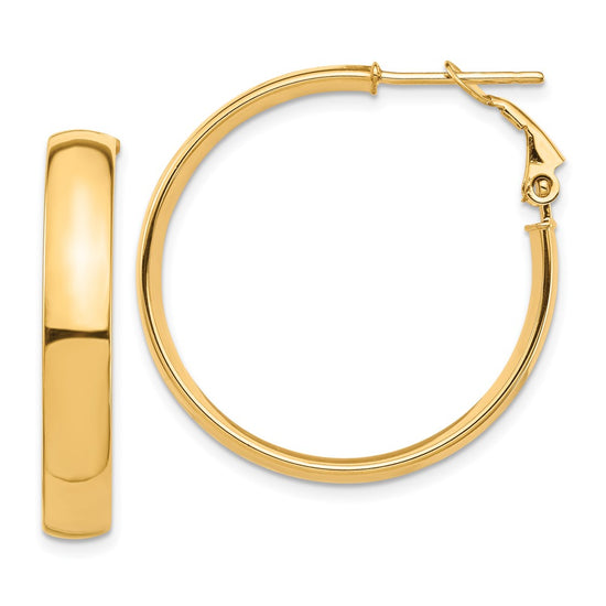 Gold Half Round Tube Omega Back Hoop Earrings