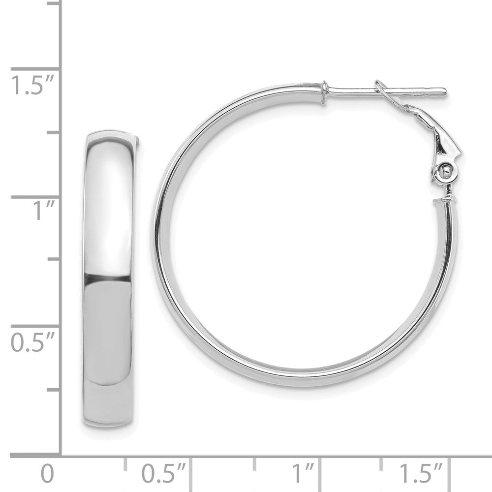 14k White Gold 5x30mm High Polished Flat Tube Omega Back Hoop Earrings