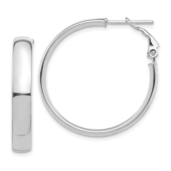 14k White Gold 5x30mm High Polished Flat Tube Omega Back Hoop Earrings