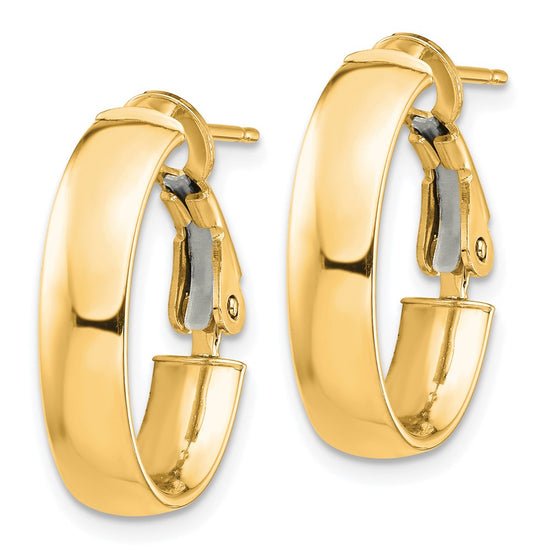 Gold Half Round Tube Oval Omega Back Hoop Earrings