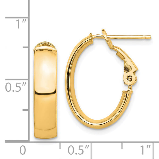 Gold Half Round Tube Oval Omega Back Hoop Earrings