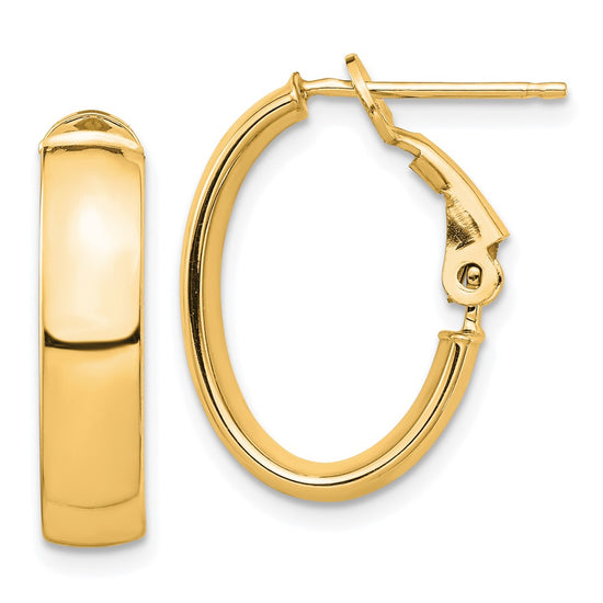 Gold Half Round Tube Oval Omega Back Hoop Earrings