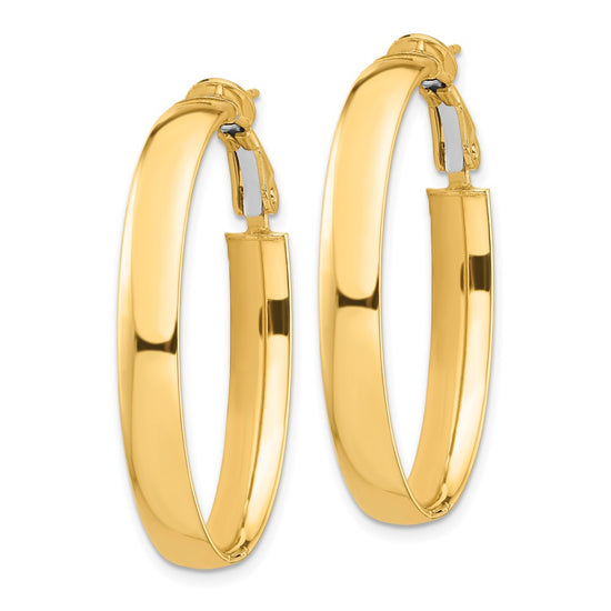 Gold Half Round Tube Oval Omega Back Hoop Earrings