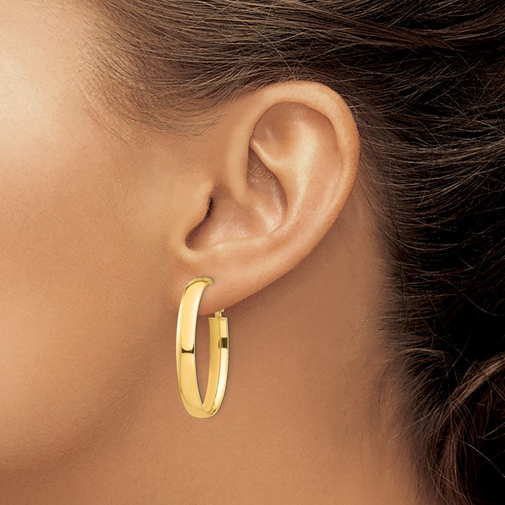 Gold Half Round Tube Oval Omega Back Hoop Earrings