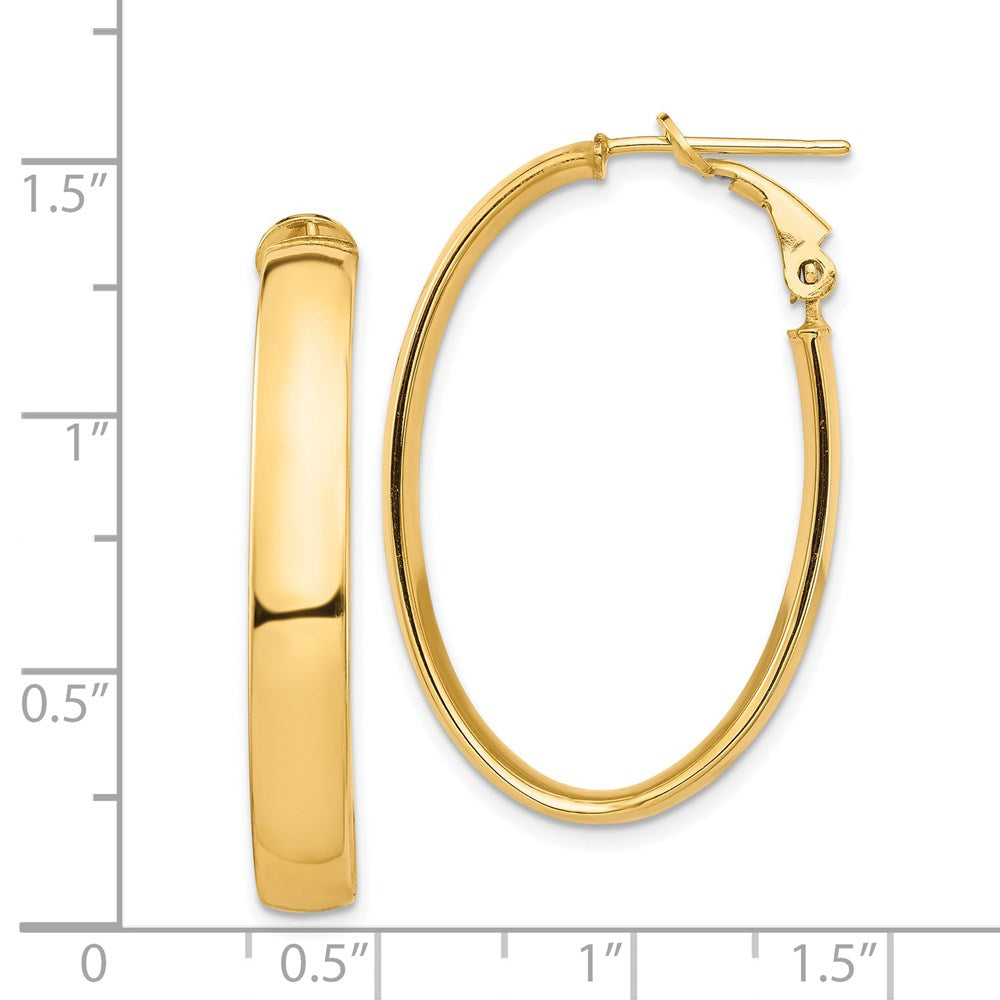 Gold Half Round Tube Oval Omega Back Hoop Earrings