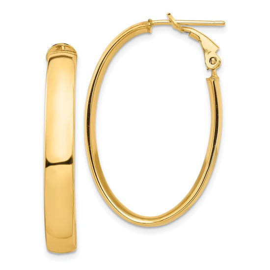 Gold Half Round Tube Oval Omega Back Hoop Earrings