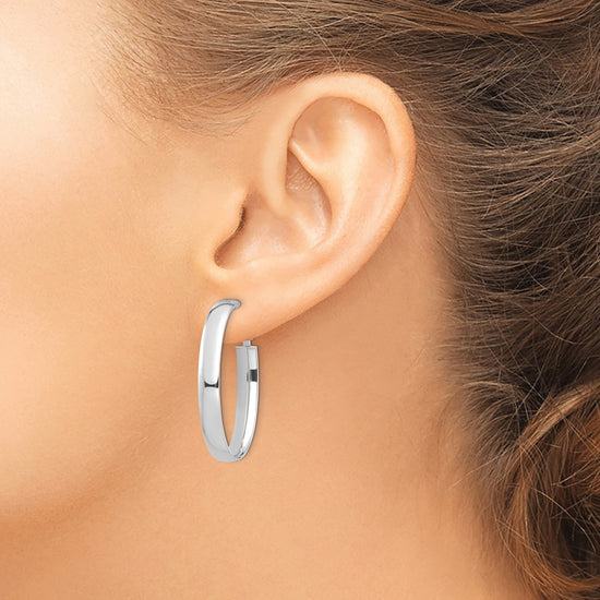 Gold Half Round Tube Oval Omega Back Hoop Earrings