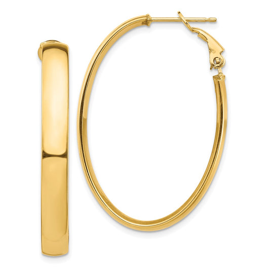 Gold Half Round Tube Oval Omega Back Hoop Earrings