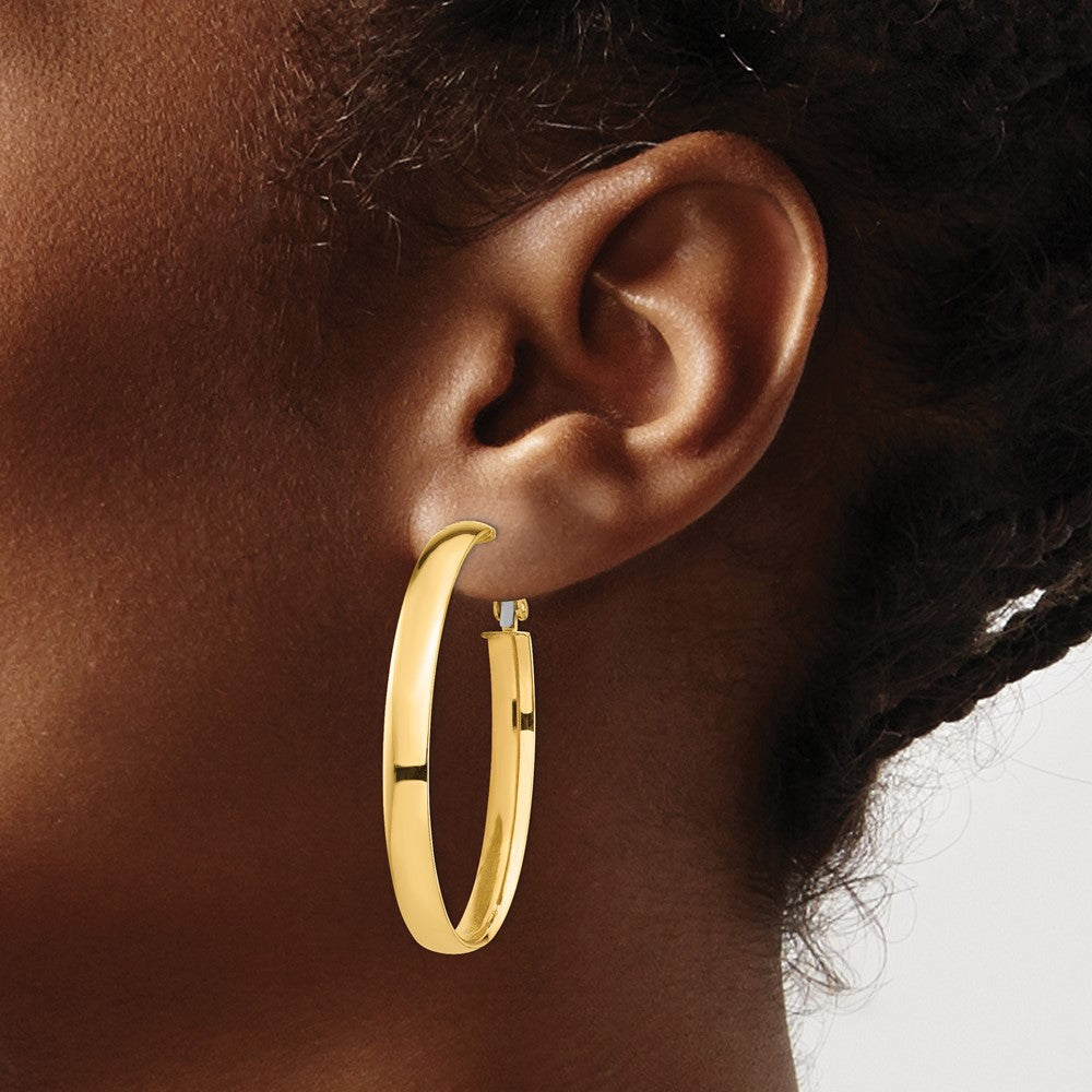 Gold Half Round Tube Oval Omega Back Hoop Earrings