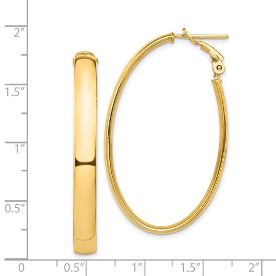 Gold Half Round Tube Oval Omega Back Hoop Earrings
