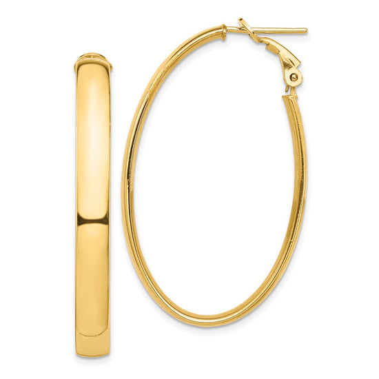 Gold Half Round Tube Oval Omega Back Hoop Earrings