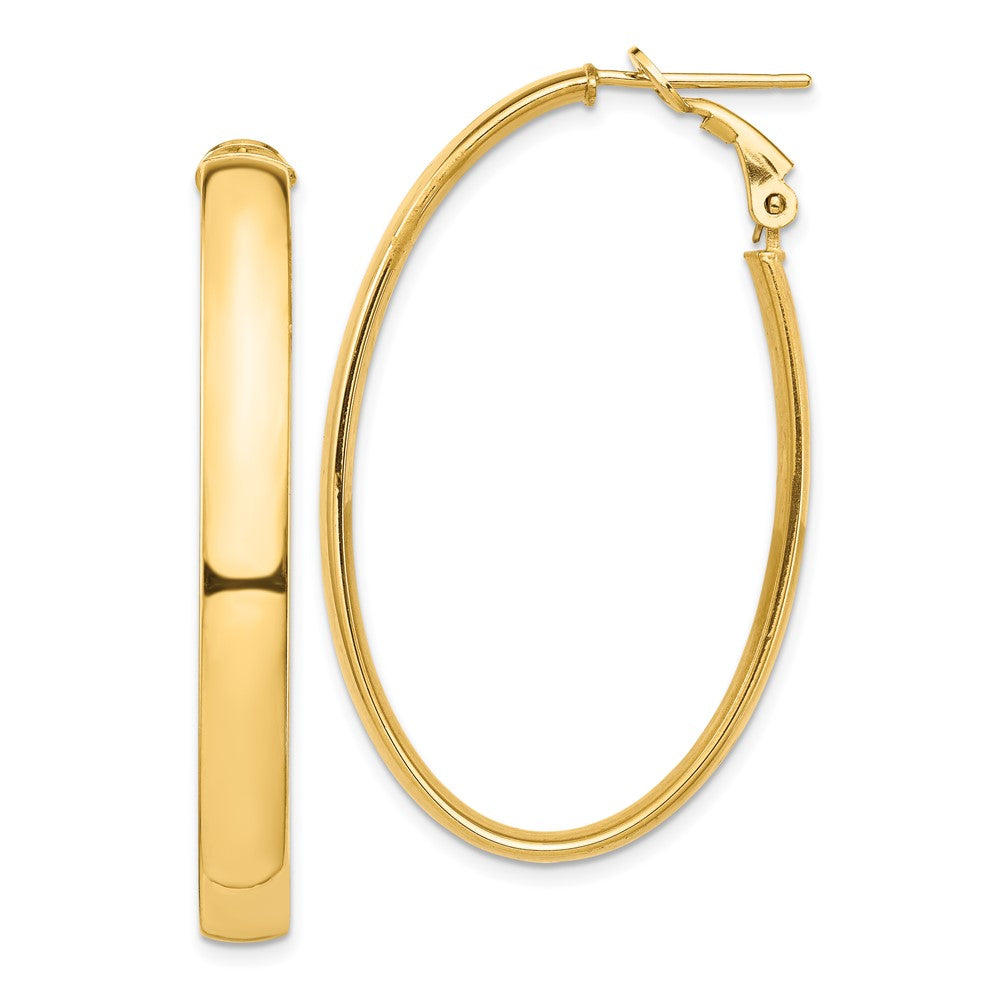 Gold Half Round Tube Oval Omega Back Hoop Earrings