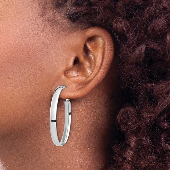 Gold Half Round Tube Oval Omega Back Hoop Earrings