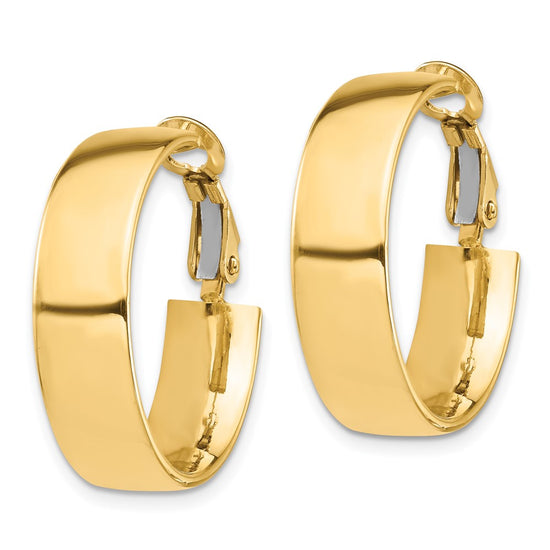 14k 7x25mm High Polished Flat Tube Omega Back Hoop Earrings