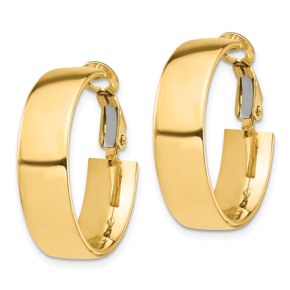 14k 7x25mm High Polished Flat Tube Omega Back Hoop Earrings