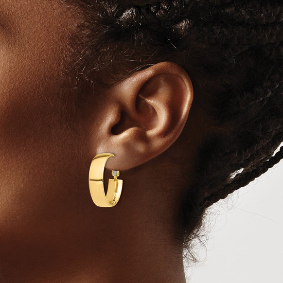 Gold Half Round Tube Omega Back Hoop Earrings