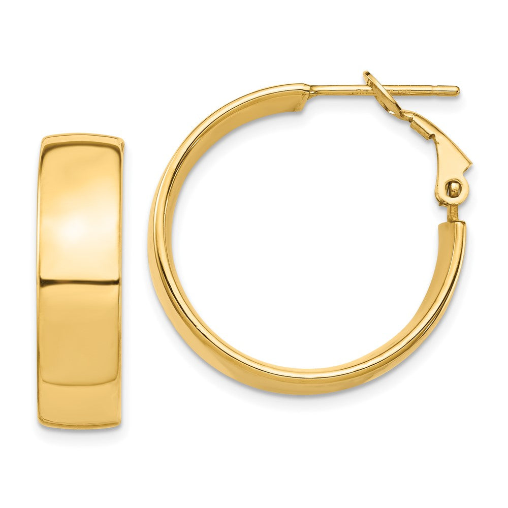 14k 7x25mm High Polished Flat Tube Omega Back Hoop Earrings