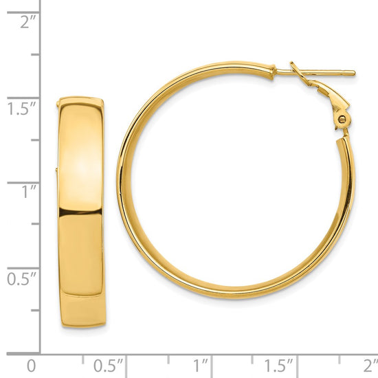 Gold Half Round Tube Omega Back Hoop Earrings