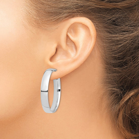 Gold Half Round Tube Omega Back Hoop Earrings