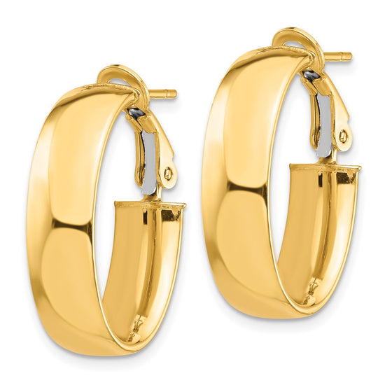 Gold Half Round Tube Oval Omega Back Hoop Earrings