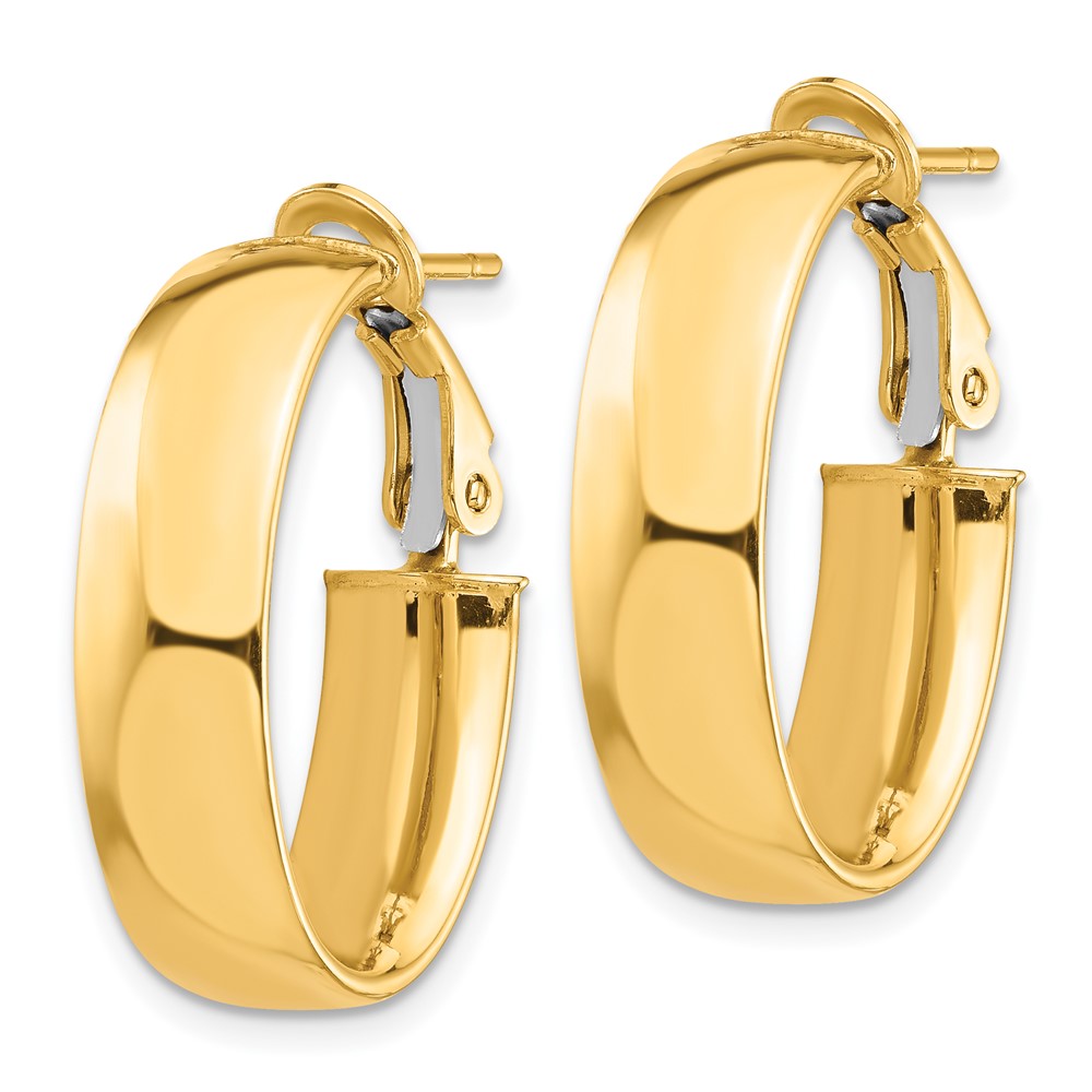 Gold Half Round Tube Oval Omega Back Hoop Earrings