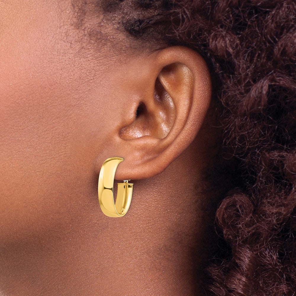 Gold Half Round Tube Oval Omega Back Hoop Earrings