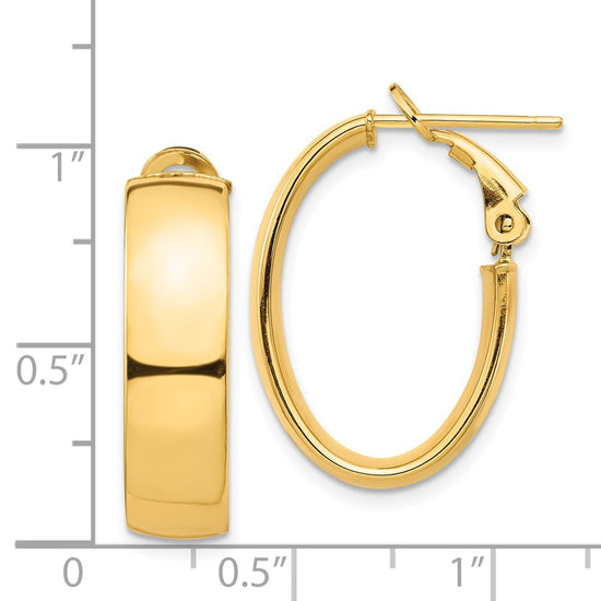 Gold Half Round Tube Oval Omega Back Hoop Earrings