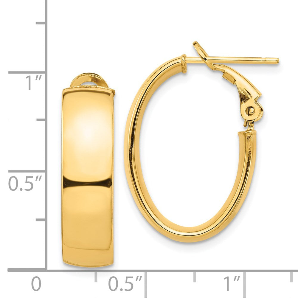 Gold Half Round Tube Oval Omega Back Hoop Earrings