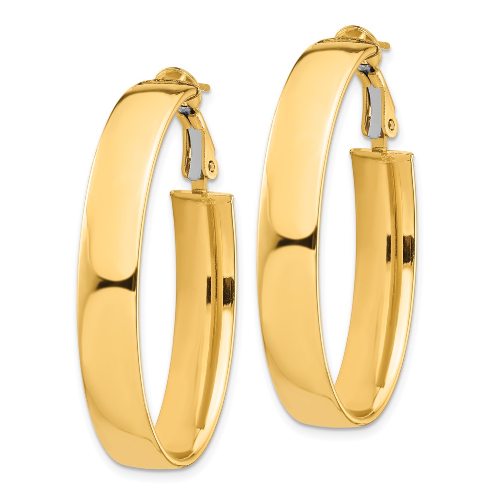 Gold Half Round Tube Oval Omega Back Hoop Earrings