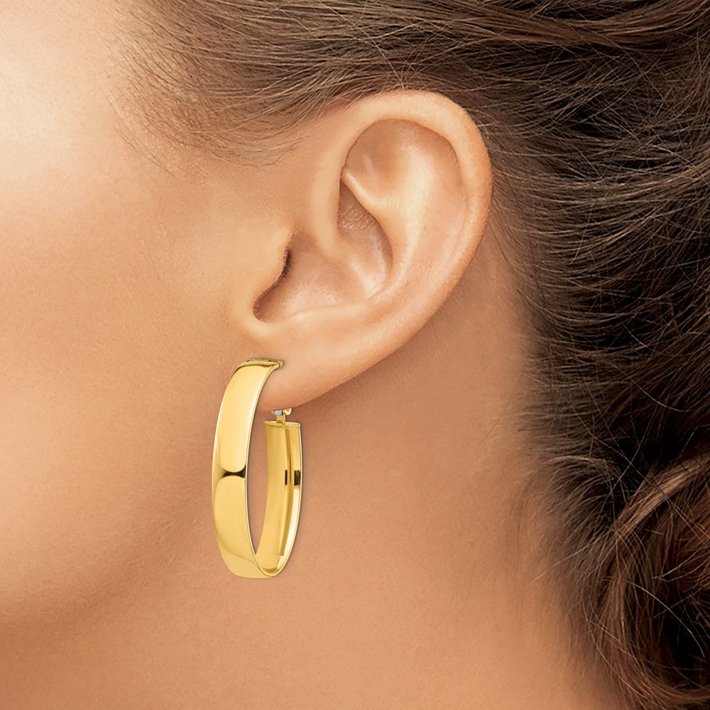 Gold Half Round Tube Oval Omega Back Hoop Earrings