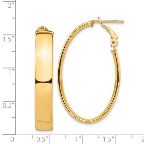 Gold Half Round Tube Oval Omega Back Hoop Earrings