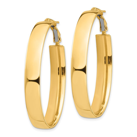 Gold Half Round Tube Oval Omega Back Hoop Earrings