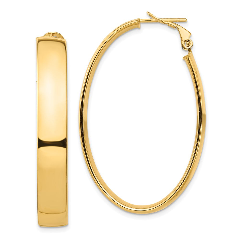 Gold Half Round Tube Oval Omega Back Hoop Earrings