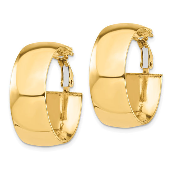 14k 10x27mm High Polished Omega Back Tube Hoop Earrings