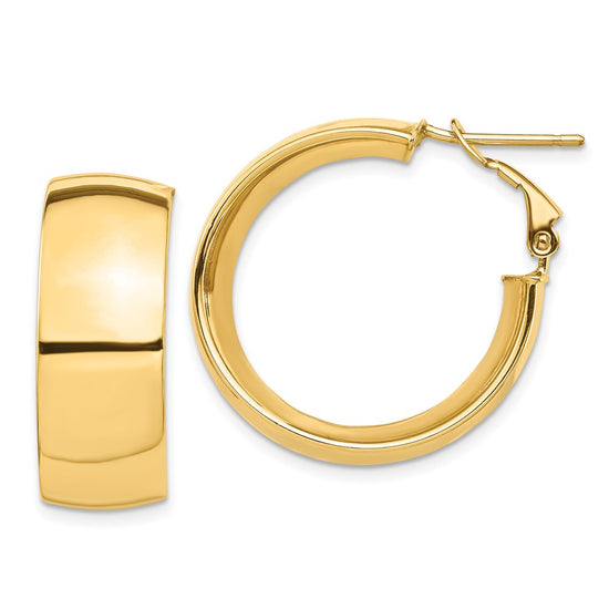 14k 10x27mm High Polished Omega Back Tube Hoop Earrings