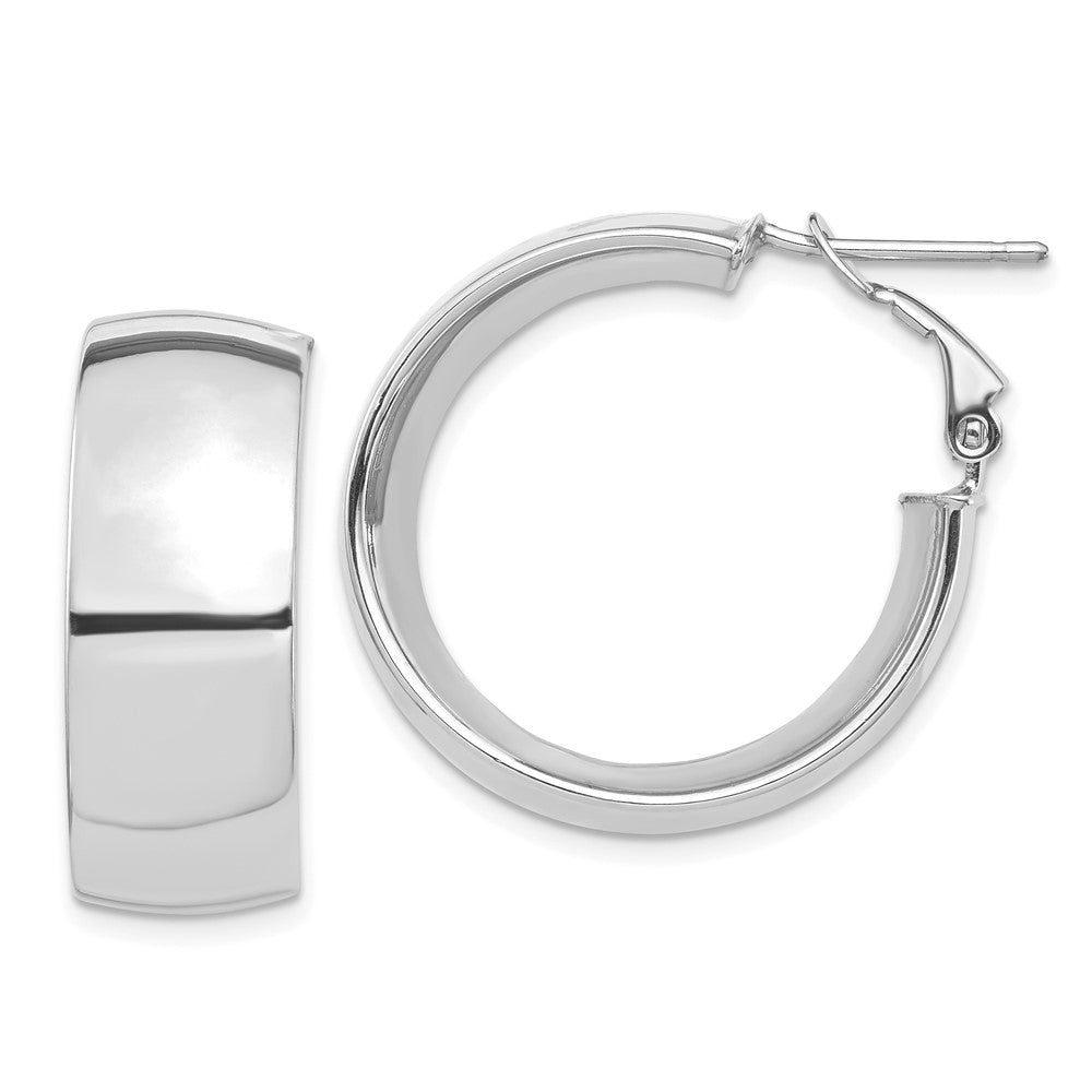 14k White Gold 10x27mm High Polished Omega Back Tube Hoop Earrings