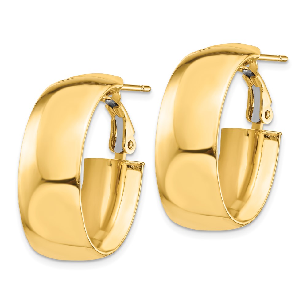 Gold Half Round Tube Oval Omega Back Hoop Earrings