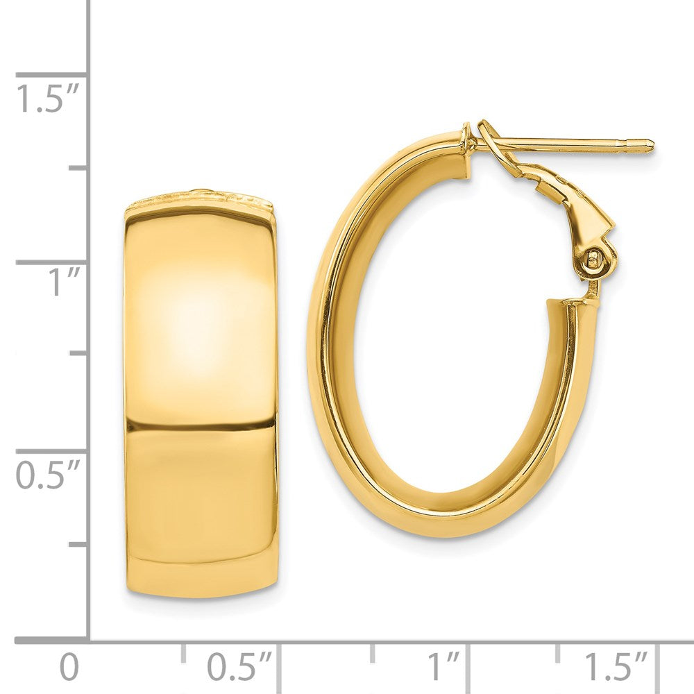 Gold Half Round Tube Oval Omega Back Hoop Earrings