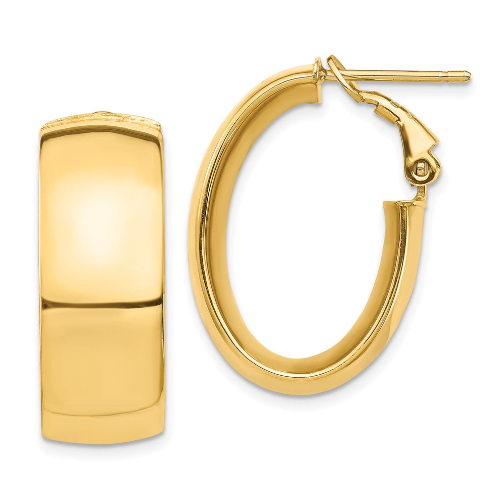 Gold Half Round Tube Oval Omega Back Hoop Earrings