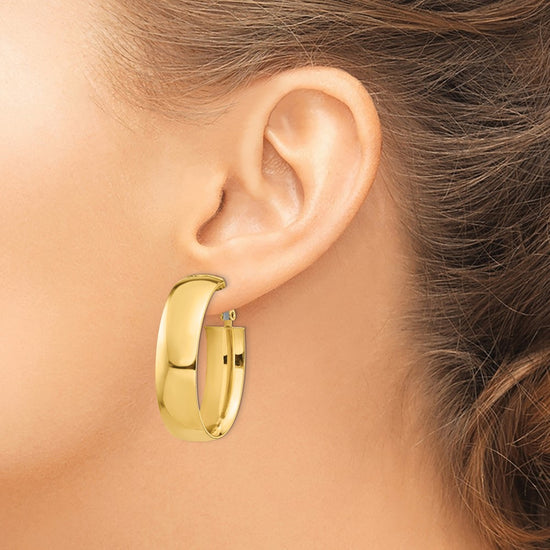 Gold Half Round Tube Oval Omega Back Hoop Earrings
