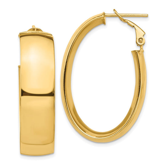 Gold Half Round Tube Oval Omega Back Hoop Earrings