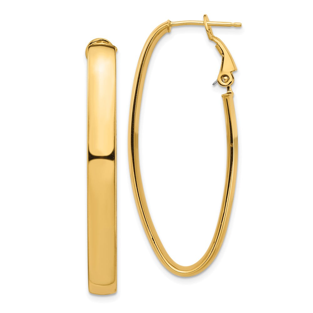 Gold Half Round Tube Oval Omega Back Hoop Earrings