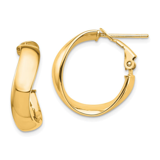 14k High Polished 5mm Wavy Omega Back Hoop Earrings